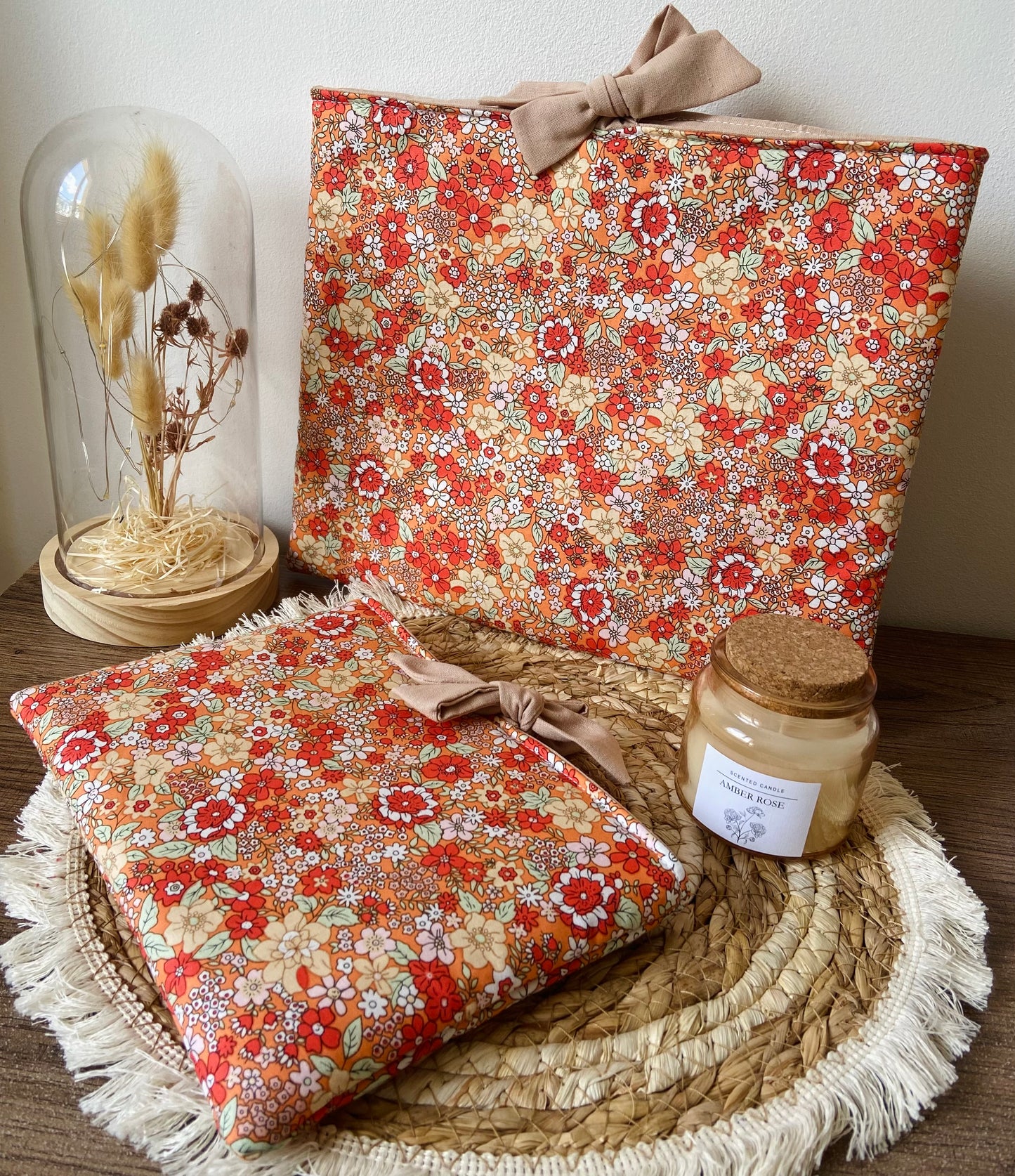 Pochette à livre noeud fleuri orange
