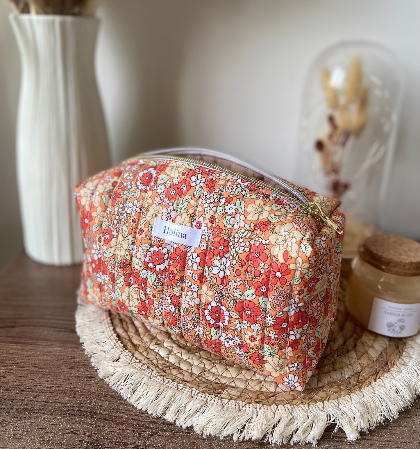Trousse fleurie orange