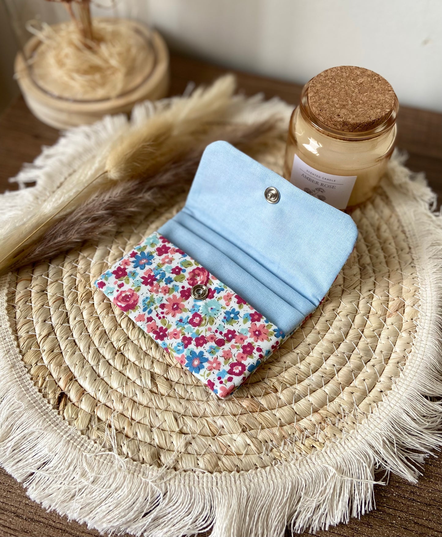 Porte carte fleuri bleu