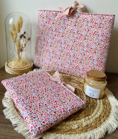 Pochette à livre noeud fleuri rose