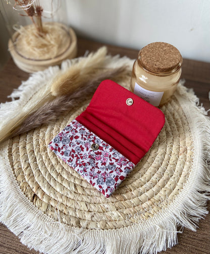 Porte carte fleuri rouge