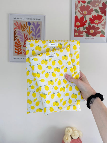 housse livre tissu citron