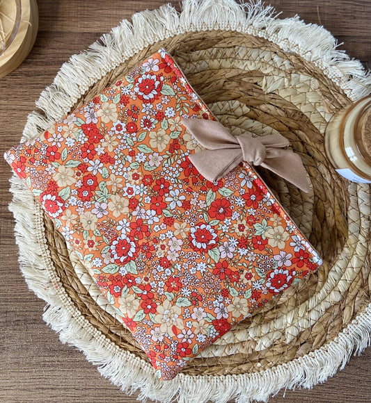 Pochette à livre noeud fleuri orange
