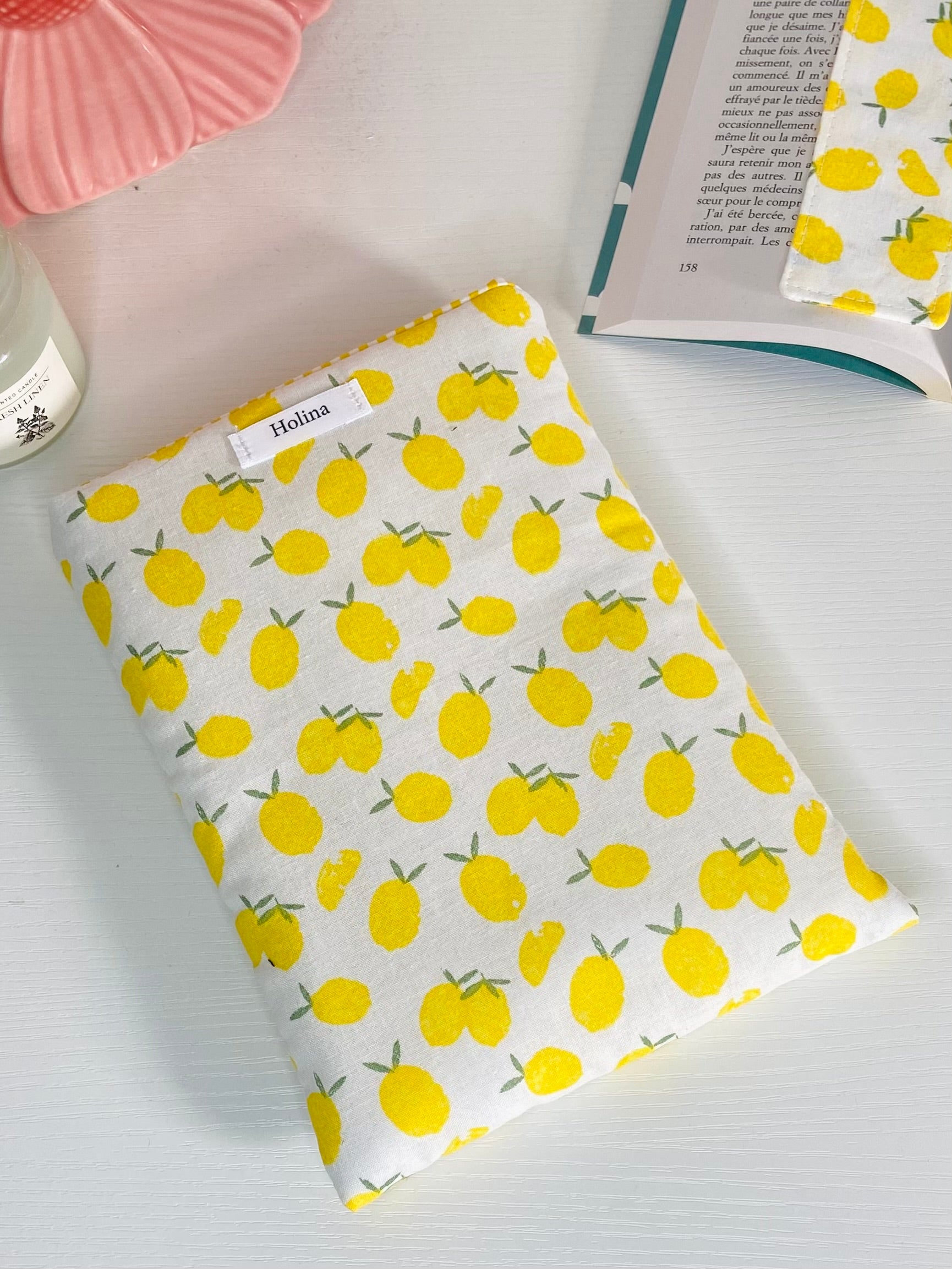 pochette à livre citron fait main