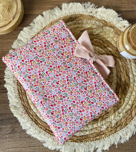 Pochette à livre noeud fleuri rose