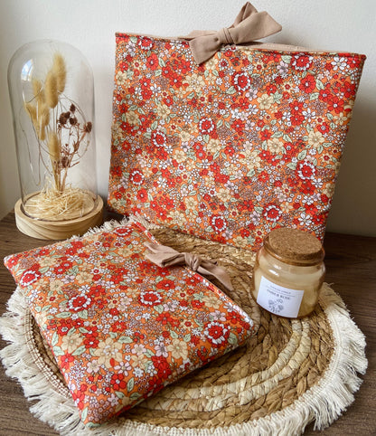Pochette à livre noeud fleuri orange