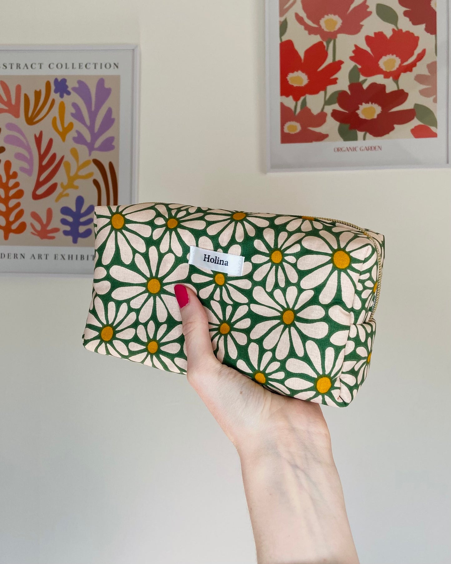 trousse de toilette fleurie verte faite main printemps