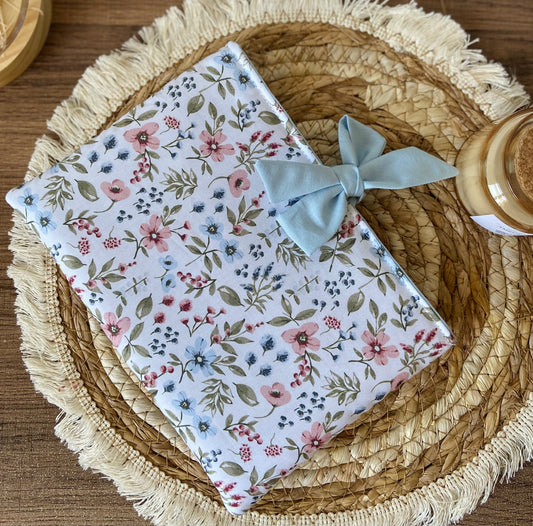 Pochette à livre noeud fleuri bleu
