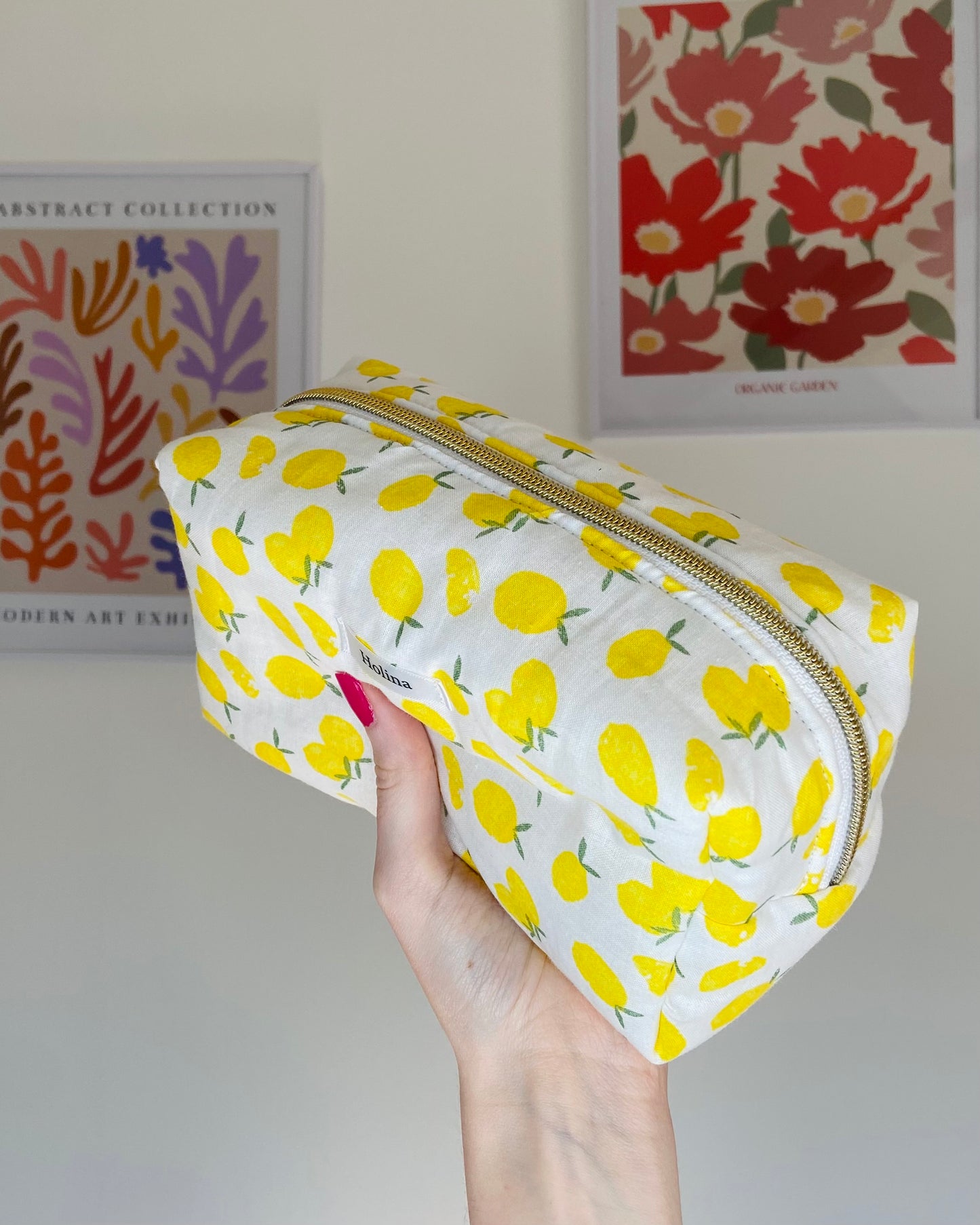 pochette maquillage tissu citron