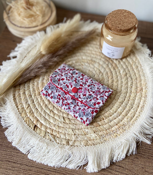 Porte carte fleuri rouge