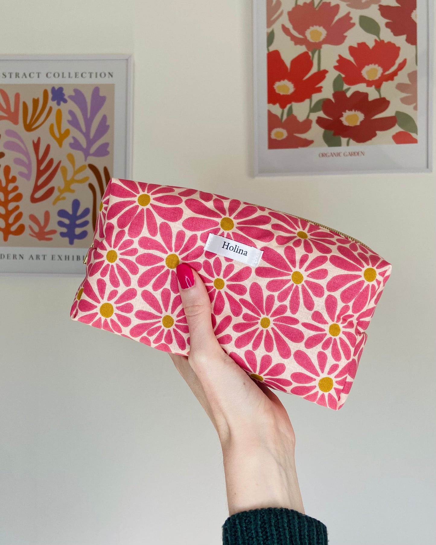 trousse de toilette fleurie rose fait main