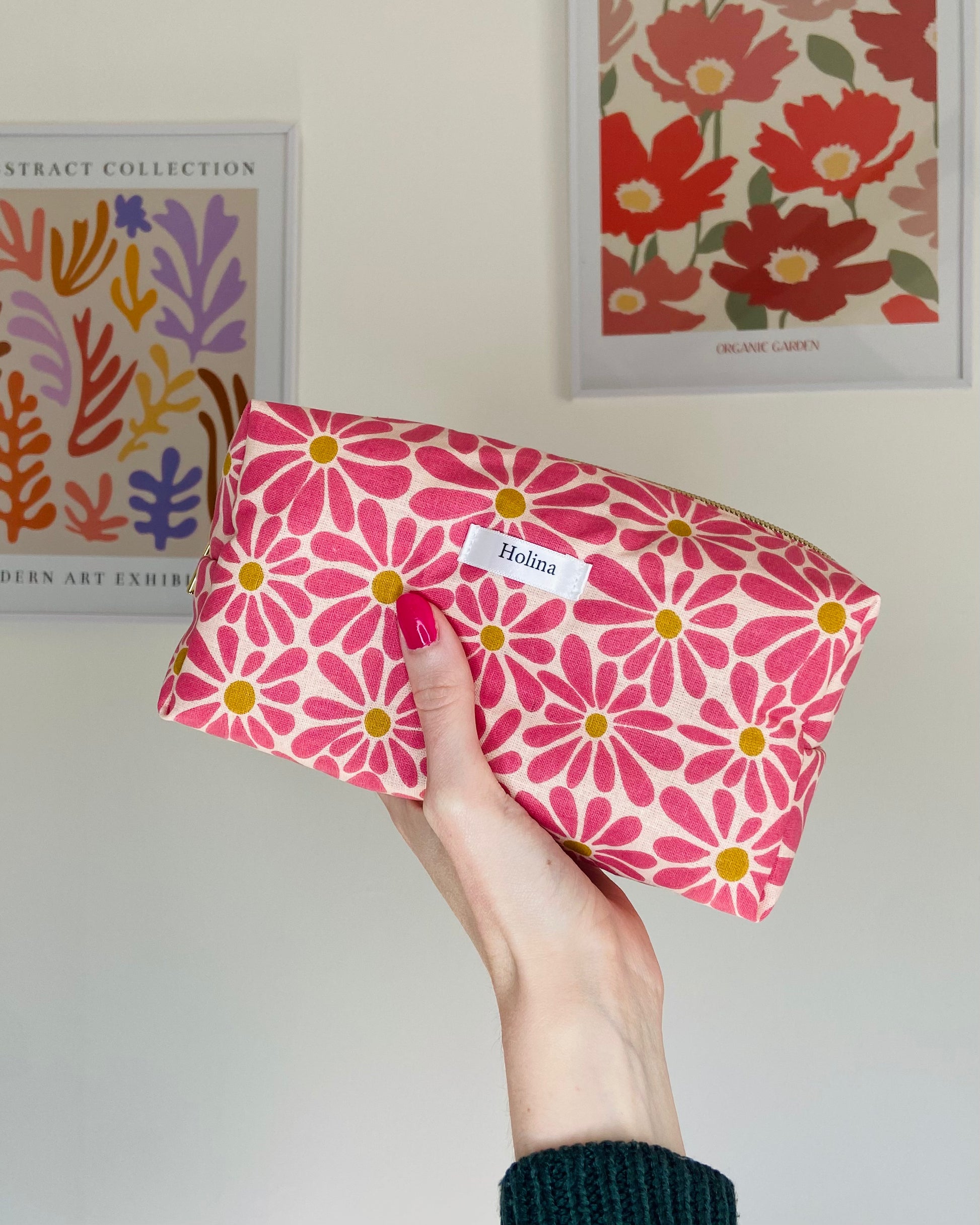 trousse de toilette fleurie rose fait main